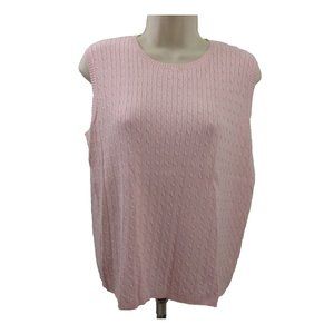 Karen Scott Petite PL Sweater Vest Pink Cable Knit 100% Cotton Made in Australia